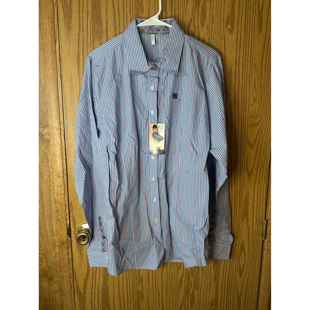 Cinch Womens XXL Striped Western Button Down Shirt Blue Purple Paisley Cuffs NEW